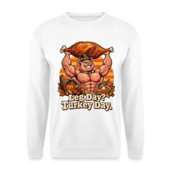 Thanksgiving Bodybuilder-Schwein Truthahn Spruch - Unisex Pullover - Weiß - Vorne - Alina (178cm) & Michal (187cm)
