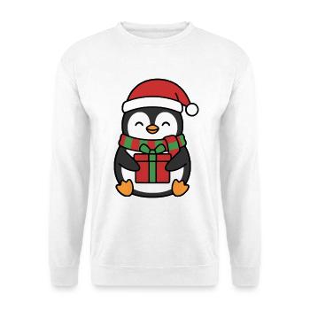 Süßes Kawaii Weihnachts-Pinguin-Weihnachtsmann-Geschenk-Outfit - Unisex Pullover - Weiß - Vorne - Alina (178cm) & Michal (187cm)