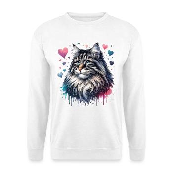 Norwegische Waldkatze - Unisex Pullover - Weiß - Vorne - Alina (178cm) & Michal (187cm)