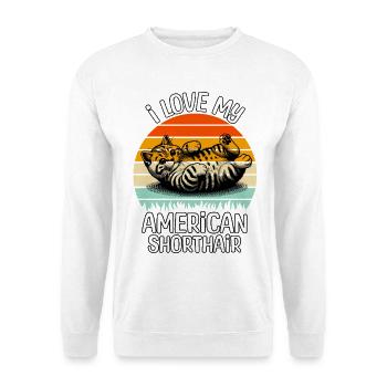Lustige Amerikanische Kurzhaarkatze - Unisex Pullover - Weiß - Vorne - Alina (178cm) & Michal (187cm)