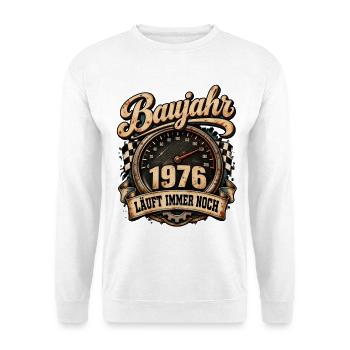 Baujahr 1976 Runder 50. Geburtstag 50 Jahre - Unisex Pullover - Weiß - Vorne - Alina (178cm) & Michal (187cm)