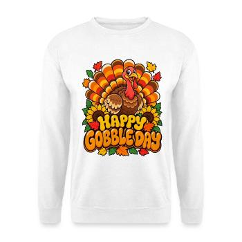 Fröhlicher Gobble Day Truthahn - Unisex Pullover - Weiß - Vorne - Alina (178cm) & Michal (187cm)