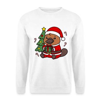 Süßes Kawaii-Schnabeltier-Weihnachtsbaumgeschenk - Unisex Pullover - Weiß - Vorne - Alina (178cm) & Michal (187cm)