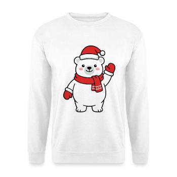 Niedlicher Kawaii-Eisbär winkt mit Weihnachtsmütze - Unisex Pullover - Weiß - Vorne - Alina (178cm) & Michal (187cm)