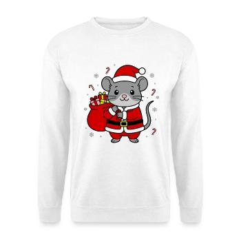 Niedlicher Kawaii-Maus-Weihnachtssack - Unisex Pullover - Weiß - Vorne - Alina (178cm) & Michal (187cm)