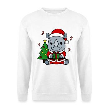 Niedlicher Weihnachts-Weihnachts-Weihnachtsbaum mit Nashorn-Weihnachtsgeschenk - Unisex Pullover - Weiß - Vorne - Alina (178cm) & Michal (187cm)