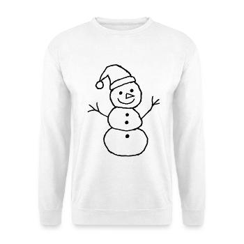 Schneemann mit Wintermütze – Winter Kritzelei - Unisex Pullover - Weiß - Vorne - Alina (178cm) & Michal (187cm)