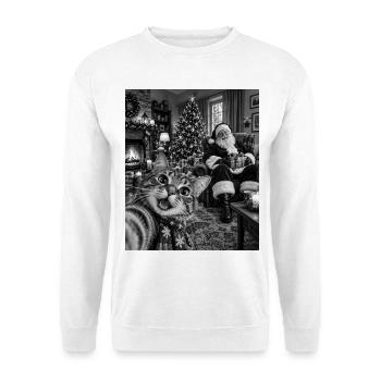 Weihnachtsoutfit Katze Selfie Weihnachtsmann Xmas - Unisex Pullover - Weiß - Vorne - Alina (178cm) & Michal (187cm)