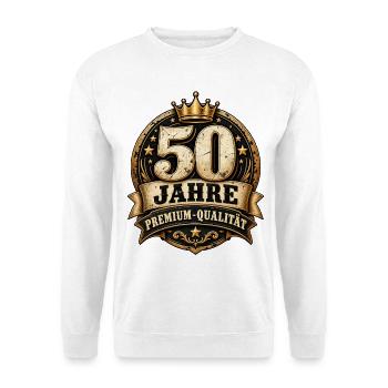 50 Jahre Premium Qualität Runder Geburtstag  - Unisex Pullover - Weiß - Vorne - Alina (178cm) & Michal (187cm)