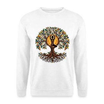 Yoga Baum des Lebens Meditation Natur - Unisex Pullover - Weiß - Vorne - Alina (178cm) & Michal (187cm)