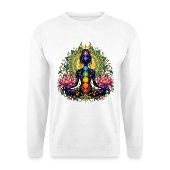 7 Chakren Meditation Yoga Lotus Mandala - Unisex Pullover - Weiß - Vorne - Alina (178cm) & Michal (187cm)