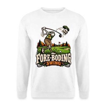 Fore-Boding Swing – Skelett Golf Motiv - Unisex Pullover - Weiß - Vorne - Alina (178cm) & Michal (187cm)