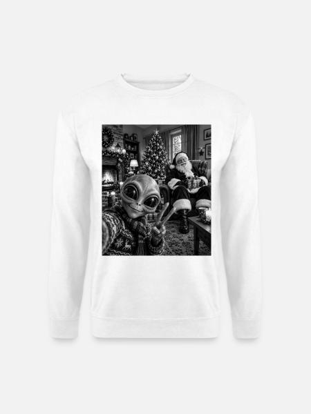 Alien Selfie Weihnachtsmann Lustig Weihnachten Fun - Unisex Pullover - Weiß