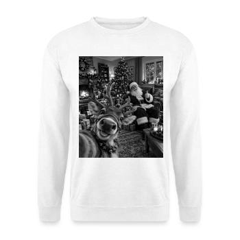 Rentier Selfie Weihnachtsmann Weihnachtsoutfit - Unisex Pullover - Weiß - Vorne - Alina (178cm) & Michal (187cm)