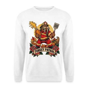 Thanksgiving Truthahn Walross Feuerwehrtrupp - Unisex Pullover - Weiß - Vorne - Alina (178cm) & Michal (187cm)
