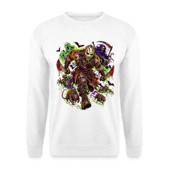Slasher Mit Neon-Horror - Unisex Pullover - Weiß - Vorne - Alina (178cm) & Michal (187cm)