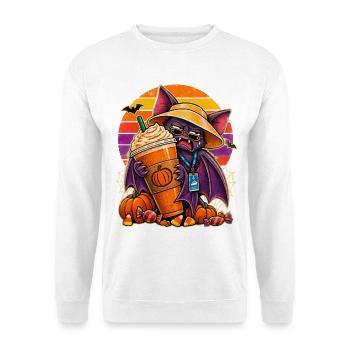 Halloween Kreuzfahrt Fledermaus mit Latte - Unisex Pullover - Weiß - Vorne - Alina (178cm) & Michal (187cm)
