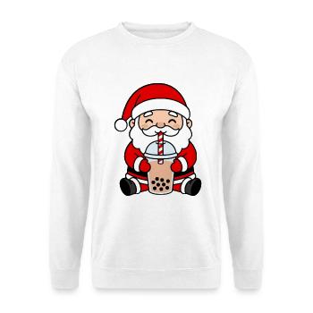 Süßer Kawaii-Weihnachtsmann trinkt Bubble Tea - Unisex Pullover - Weiß - Vorne - Alina (178cm) & Michal (187cm)