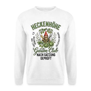 Heckenhöhe Nach Satzung Geprüft Garten Spruc - Unisex Pullover - Weiß - Vorne - Alina (178cm) & Michal (187cm)