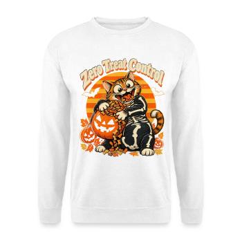 Halloween Katze Zero Treat Control Cat Mom - Unisex Pullover - Weiß - Vorne - Alina (178cm) & Michal (187cm)