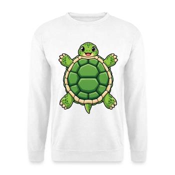 Kuschelige Grünschildkröte - Unisex Pullover - Weiß - Vorne - Alina (178cm) & Michal (187cm)