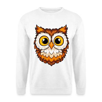 Lustige Eulenblick in Orange - Unisex Pullover - Weiß - Vorne - Alina (178cm) & Michal (187cm)