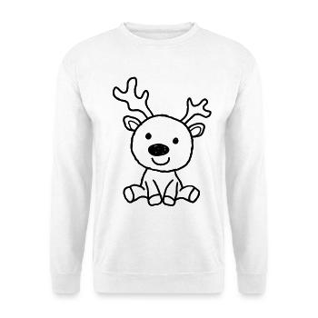 Niedliches handgezeichnetes Rentier – Weihnachten - Unisex Pullover - Weiß - Vorne - Alina (178cm) & Michal (187cm)