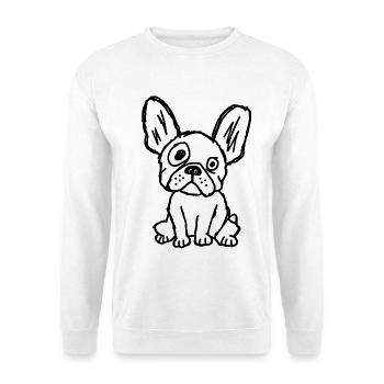 Frenchie – Kindliche Bulldoggen-Kritzelei - Unisex Pullover - Weiß - Vorne - Alina (178cm) & Michal (187cm)