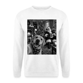 Labrador Selfie Weihnachtsmann Weihnachtsoutfit - Unisex Pullover - Weiß - Vorne - Alina (178cm) & Michal (187cm)