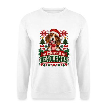 Beagle - Weihnachtsmotiv in Strickoptik - Unisex Pullover - Weiß - Vorne - Alina (178cm) & Michal (187cm)