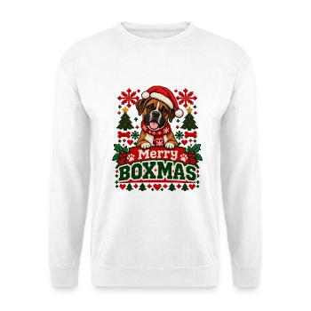 Boxer - Weihnachtsmotiv in Strickoptik - Unisex Pullover - Weiß - Vorne - Alina (178cm) & Michal (187cm)