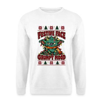 Festive Face Grumpy Mood Goblin Design - Unisex Pullover - Weiß - Vorne - Alina (178cm) & Michal (187cm)