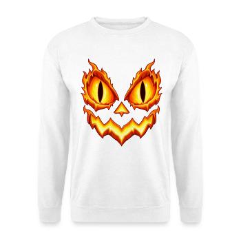 Kürbisflammen Gesichts-Emblem - Unisex Pullover - Weiß - Vorne - Alina (178cm) & Michal (187cm)
