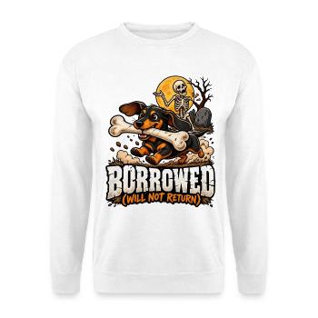 Halloween-Hund mit Knochen - Unisex Pullover - Weiß - Vorne - Alina (178cm) & Michal (187cm)