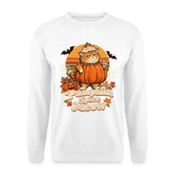 Halloween Katze Pumpkin Spice Meow Herbst - Unisex Pullover - Weiß - Vorne - Alina (178cm) & Michal (187cm)