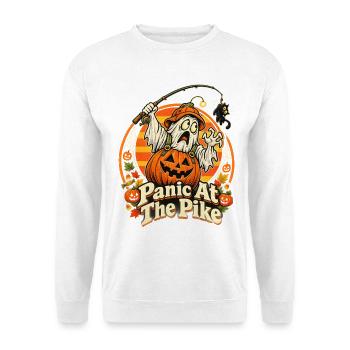Halloween-Geist beim Spinnangeln Panic At The Pike - Unisex Pullover - Weiß - Vorne - Alina (178cm) & Michal (187cm)