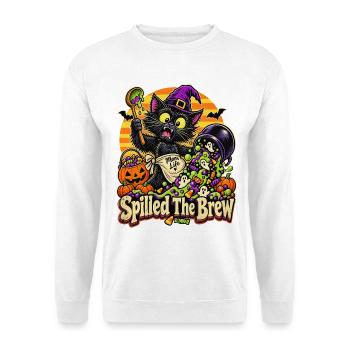 Halloween-Hexenkatze Spilled The Brew - Unisex Pullover - Weiß - Vorne - Alina (178cm) & Michal (187cm)