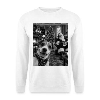 Jack Russell Terrier Hund Selfie Weihnachtsmann - Unisex Pullover - Weiß - Vorne - Alina (178cm) & Michal (187cm)