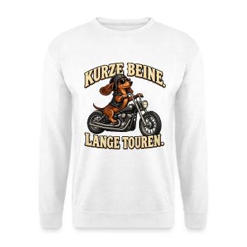 Dackel Motorrad Kurze Beine - Unisex Pullover - Weiß - Vorne - Alina (178cm) & Michal (187cm)