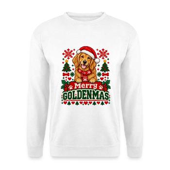Golden Retriever - Weihnachtsmotiv in Strickoptik - Unisex Pullover - Weiß - Vorne - Alina (178cm) & Michal (187cm)
