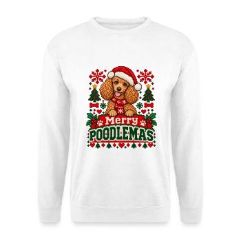Pudel - Weihnachtsmotiv in Strickoptik - Unisex Pullover - Weiß - Vorne - Alina (178cm) & Michal (187cm)