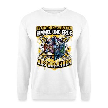 HimmelErde Kosmischer Würfel - Unisex Pullover - Weiß - Vorne - Alina (178cm) & Michal (187cm)