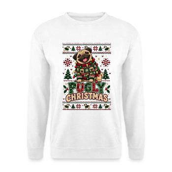 Pugly Christmas Cute Pug Design - Unisex Pullover - Weiß - Vorne - Alina (178cm) & Michal (187cm)