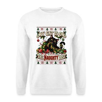 My Cat Is On The Naughty List - Unisex Pullover - Weiß - Vorne - Alina (178cm) & Michal (187cm)