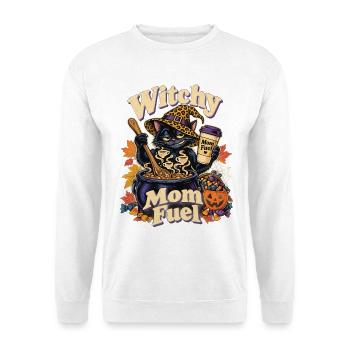 Halloween Hexenkatze Witchy Mom Fuel - Unisex Pullover - Weiß - Vorne - Alina (178cm) & Michal (187cm)