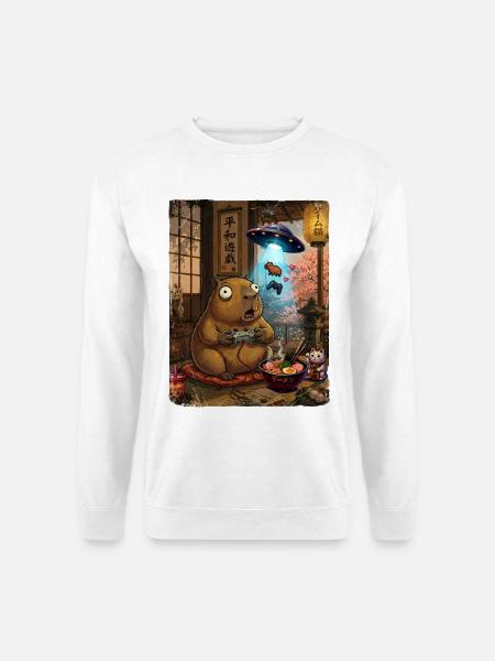 Lustiges Capybara Japan Gaming Wasserschwein Gamer - Unisex Pullover - Weiß