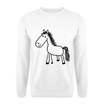Kindliche Pferde-Kritzelei - Unisex Pullover - Weiß - Vorne - Alina (178cm) & Michal (187cm)