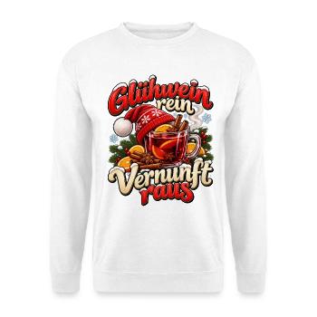 Glühwein rein Vernunft raus – Lustiges Weihnachten - Unisex Pullover - Weiß - Vorne - Alina (178cm) & Michal (187cm)