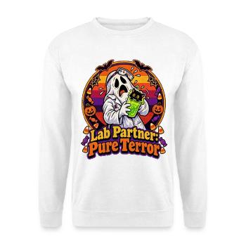 Halloween-College-Geist als Laborpartner - Unisex Pullover - Weiß - Vorne - Alina (178cm) & Michal (187cm)