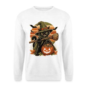 Halloween Hexenkatze Papa Süßigkeitenwache - Unisex Pullover - Weiß - Vorne - Alina (178cm) & Michal (187cm)